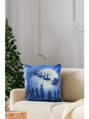 Empressco Mavi Yılbaşı Kırlent Kılıfı 43X43 Noel Kar Temalı Biyeli