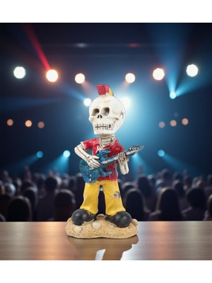 Elifeshop Gotik Tasarım Kurukafa Gitarcı Müzisyen Heykel Masaüstü Biblo 19 Cm. – Yeni Yıl Ofis Ev Hediyesi