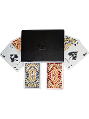 Angora Kem Kutulu Plastik Iskambil Oyun Kartı Çift Deste - Plastic Playing Cards Double Deck (Siyah)