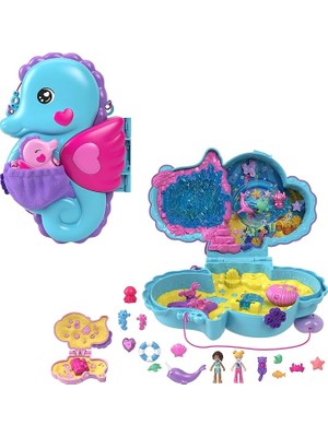 Pocket™ Babam ve Ben™ Denizatı Çanta Polly Pocket Babam ve Ben Denizatı Çanta, 2 Mikro Bebek, Evcil Hayvanlar ve 13 Aksesuar, 2'si 1 Arada Çanta ve Oyuncak ile Shani HWP03
