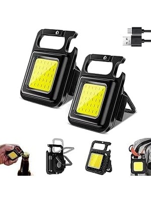 2 Adet Mini Taşınabilir LED Çok Fonksiyonlu Fener, Yüksek Lümen, Cob Anahtarlık, Dış Mekan Için Şarj Edilebilir Acil Durum Işığı, Mini Kamp Feneri (2)