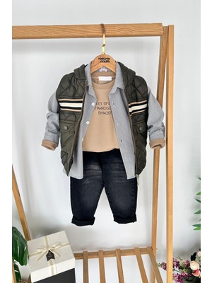 Miniğimin Cicileri Kapitone Şişme Yelekli Gömlekli Erkek Çocuk 4’lü kombin - Yeşil