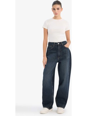 DeFacto Barrel Fit Yüksek Bel Bilek Boy Jean Yıkamalı Pantolon G6540AX25CW