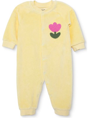 Hellobaby Kız Bebek Yenidoğan Kadife Patiksiz Tulum Bisiklet Yaka Uzun Kol Patiksiz Paça