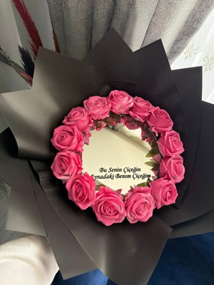 Dizayn Aynalı Buket Bu Senin Çiçeğin Aynadaki Benim Çiçeğim Yazılı Premium