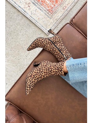 Straswans Poppin Kadın Pino Ökçe  Kumaş Bot Leopar