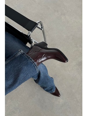 Straswans Hadley Kadın Kırışık Deri Topuklu Bot Bordo