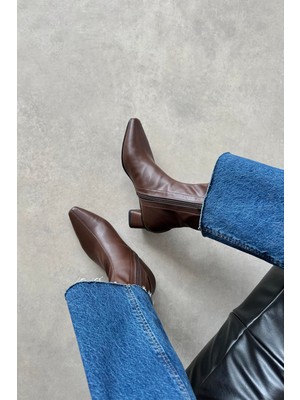 Straswans Amor Kadın Streç Küt Kalıp Deri Bot Kahve