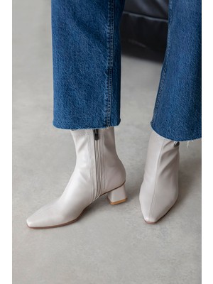 Straswans Amor Kadın Streç Küt Kalıp Deri Bot Bej