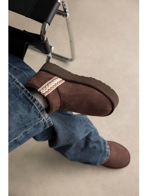 Straswans Rosso Kadın Içi Tüylü Kalın Taban Süet Yarım Bot Kahve