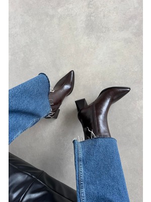 Straswans Liston Kadın Topuklu Kırışık Deri Bot Kahve