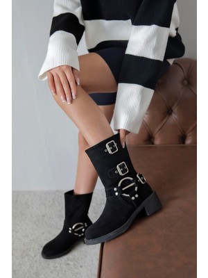 Straswans Senya  Kadın  Aksesuar Detay  Süet Bot Siyah