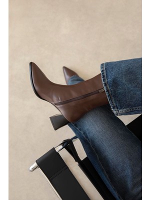 Straswans Liston Kadın Topuklu Deri Bot Kahve