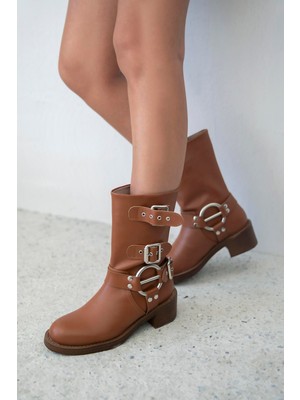 Straswans Senya  Kadın  Aksesuar Detay  Deri Bot Taba