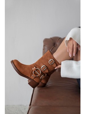 Straswans Senya  Kadın  Aksesuar Detay  Süet Bot Taba