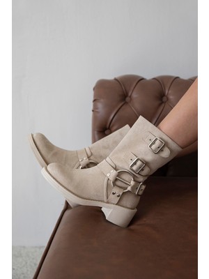 Straswans Senya  Kadın  Aksesuar Detay  Süet Bot Bej