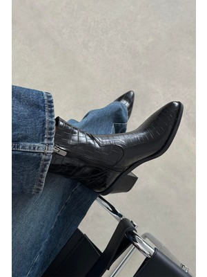 Straswans Jose  Kadın  Kroko Deri  Topuklu   Bot Siyah