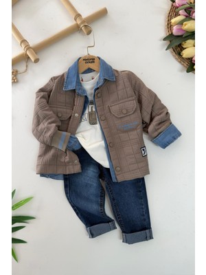 Miniğimin Cicileri Kapitone Ceketli Tensel Gömlekli Erkek Çocuk 4 lü takım - Vizon