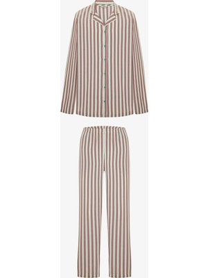 Penti Renkli Çizgili Erkek Çift Kombini Gömlek Pijama Takımı