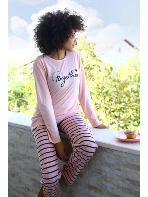 Marsilyan Kadın Penye Uzun Kol Pijama Takım Pembe