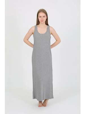 Marsilyan Kadın Kalın Askılı Yırtmaçlı Uzun Gri Gecelik