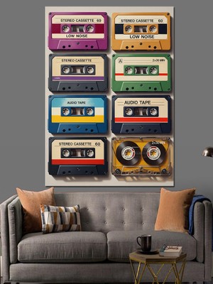 Karizma Tablo Retro Müzik Kasetleri Koleksiyonu Dekoratif Kanvas - Mdf Ahşap Tablo