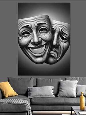 Karizma Tablo Dram Komedi Tiyatro Maskeleri Dekoratif Kanvas - Mdf Ahşap Tablo