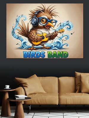 Karizma Tablo Gitar Çalan Kuş Bandosu Afişi Dekoratif Kanvas - Mdf Ahşap Tablo