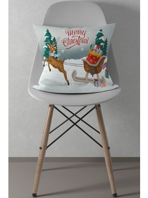 Empressco Yılbaşı Geyik ve Noel Desenli Kırlent Kılıfı 43X43, Eğlenceli Dekorasyon