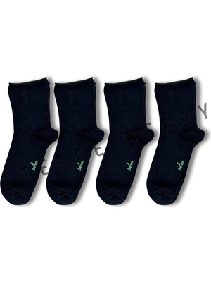 Steppe Berry 4 Çift Kadın Siyah Lastiksiz Rahat Bambu Kısa Konç Diyabet ve Anne Çorabı