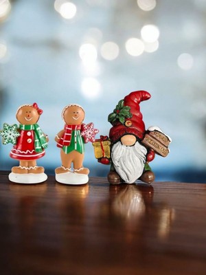 Empressco Yeni Yıl 3'lü Set: Şanslı Cüce, Kurabiye Adam ve Noel Baba Biblo Kırmızı