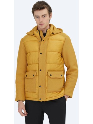 Kip Sarı Regular Fit Kapüşonlu Casual Dokuma Mont