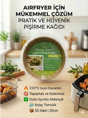 PS Peak Store Airfryer Pişirme Kağıdı 20 cm XXL (50 Adet) - Özel Saklama Kutulu - Büyük Boy (5L+) Modeller İçin - Ezilmez Kutu