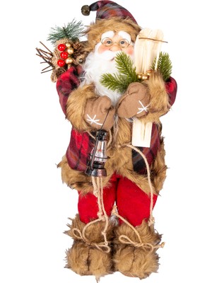 Herdekora Yılbaşı Noel Baba, Kırmızı-Siyah Ekose Kumaşlı - 23X45 cm