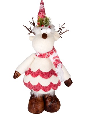 Herdekora Yılbaşı Süsü, Geyik Figürü, Kırmızı-Beyaz - 18X49 cm