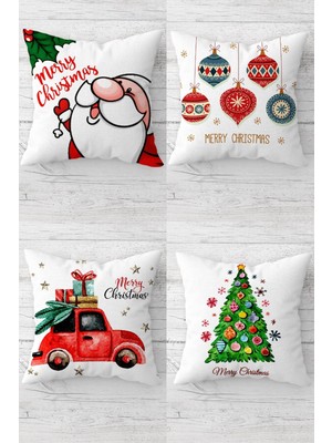 Empressco Yılbaşı Temalı Çok Renkli Fermuarlı Kırlent Kılıfı Takımı (4 Adet)