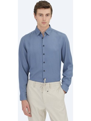 Kip Mavi Regular Fit Dokuma Casual Gömlek