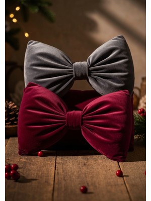 Empressco Iki Adet Bordo Kadife Fiyonk Desenli Dekoratif Yastık Seti