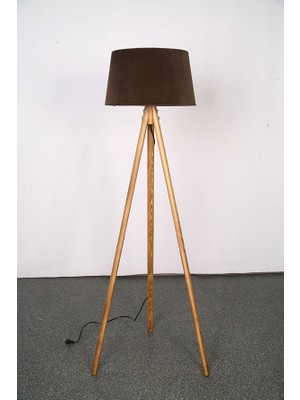 Ağaç Ustası Oval 3 Ayak Tripod Lambader Abajur Köşe Lambası Ahşap Ceviz