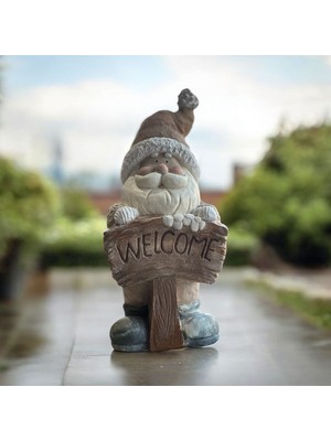 Empressco Hoşgeldiniz Heykeli, Noel Baba ve Cüce Dekoratif, Hediyelik, Bej Renk