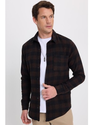 Tudors Erkek Slim Fit Dar Kesim Uzun Kollu Cepli Kareli Dama Desenli Kışlık Oduncu Gömlek