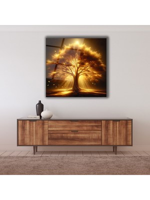 Altın Ağaç Kare Cam Tablo