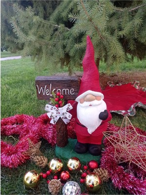 Empressco Kırmızı Noel Baba Heykeli, Kokina Çiçekli Polyester Süs, Şık ve Sıcak Dekorasyon Parçası