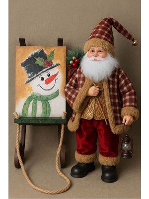 Empressco Renkli El Yapımı Noel Baba ve Ahşap Kızağı Biblo Seti, 2'li, Yılbaşı Süsleri