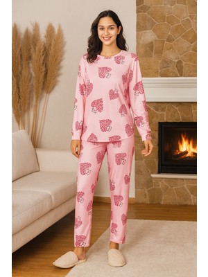 Remsa Kadın Kalp Desenli Comfort Pijama Takımı 0509 Pembe