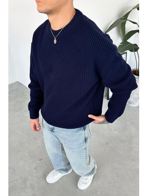 Erkek Bol Kesim Fitilli Dokulu Triko Kazak