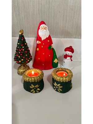 Empressco Noel Baba ve Kardan Adam Mumluk Seti, Dekoratif Obje, Cam ve Taş Malzeme