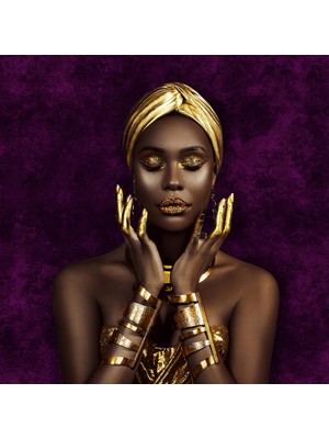 Dreamwall Altın Detaylı Kadın Portreli Duvar Kağıdı - 3 Boyutlu Sanatsal Duvar Kumaşı - En x Boy