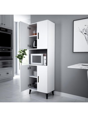 Alesta Life 4 Kapaklı Bölmeli Çok Amaçlı Dolap Klasik Tasarım Beyaz Renk 161 cm Yükseklik