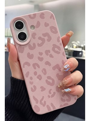 Fibaks iPhone 17 Uyumlu Kılıf Pembe Leopar Desenli Kamera Lens Korumalı Yumuşak Soft Silikon Lansman Kapak